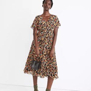 NWT Madewell Dolman-Sleeve Ruffle-Hem Midi Dress in Flower Garden
